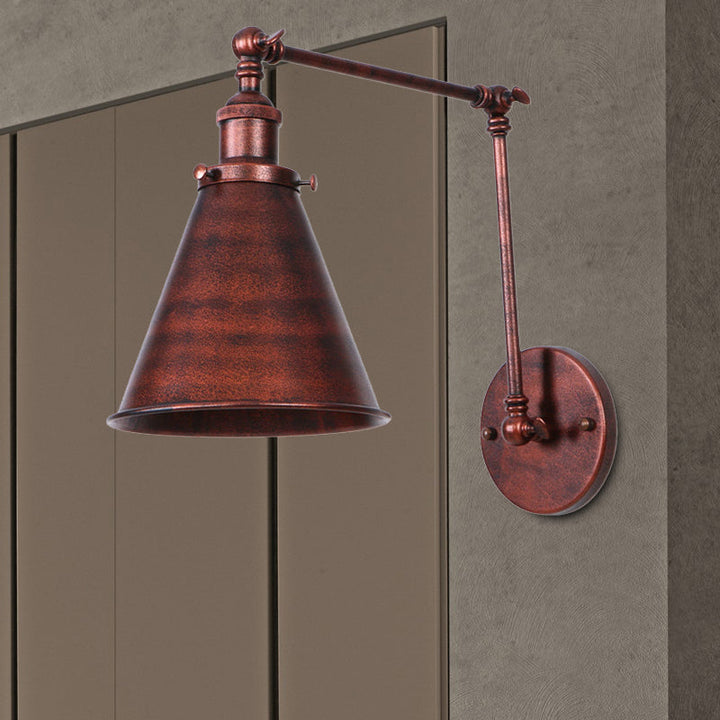 Lampa Ścienna Stożkowa Farmhouse Żelazo Czarna Rdza Sypialnia