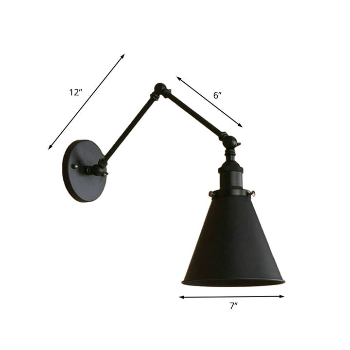 Lampa Ścienna Stożkowa Farmhouse Żelazo Czarna Rdza Sypialnia