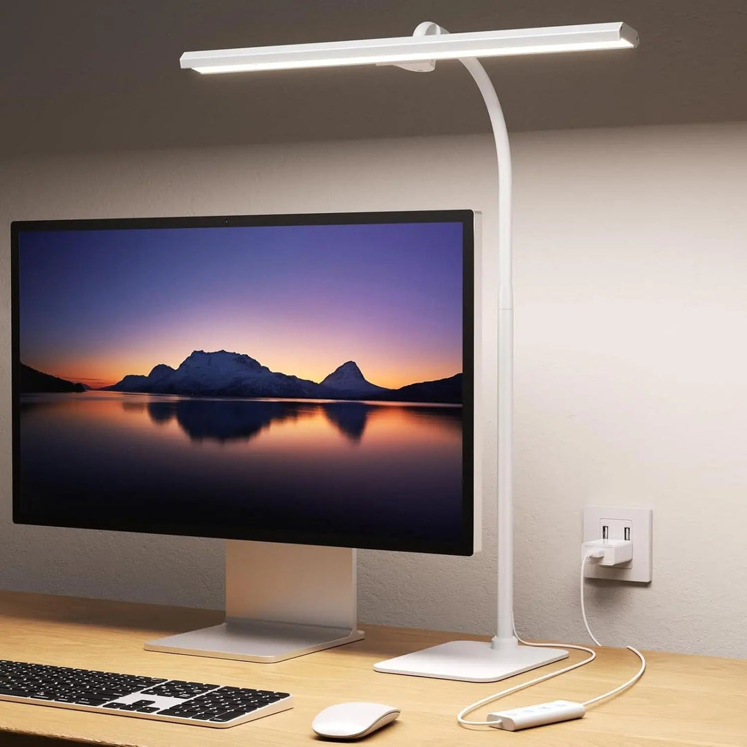 Nowoczesna Lampa Biurkowa LED z Elastyczną Szyją i Regulowanym Poziomem Jasności