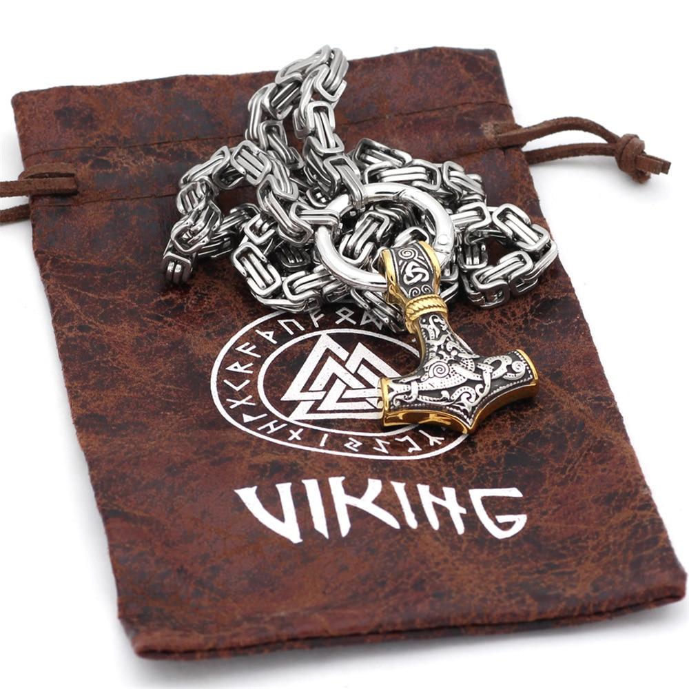 Podwójna głowa wilka ze stali nierdzewnej i naszyjnik/bransoletka Mjolnir Survival Spirit