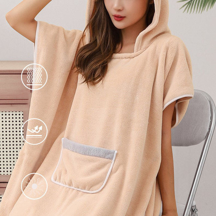 Ultramokry polarowy poncho z kapturem – Szybkoschnący unisex szlafrok kąpielowy i spa