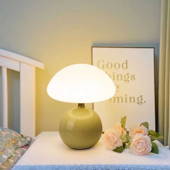 Lampa stołowa kremowa ceramiczna LED w kształcie grzyba