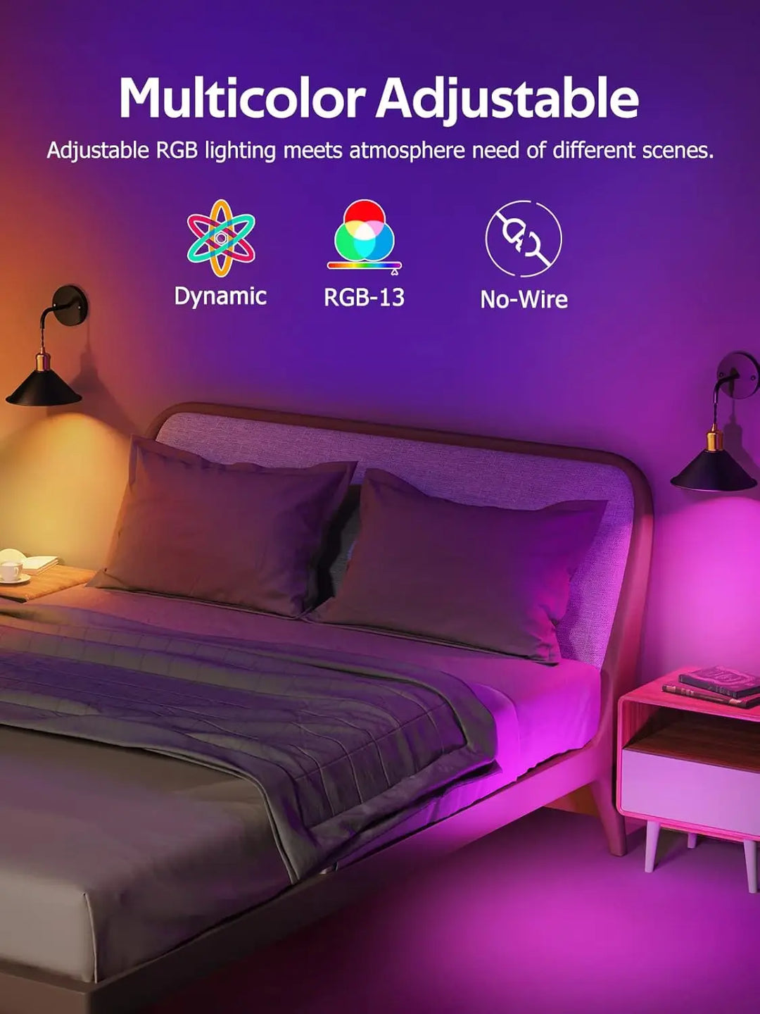Zestaw 2 Bezprzewodowych Lamp Ściennych Royallure z Pilotem – Dimmowalne Lampy RGB z Funkcją Timera i Pamięci