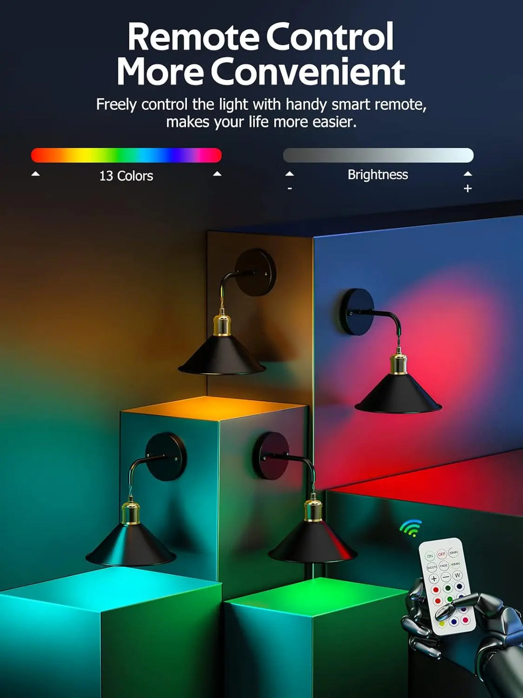 Zestaw 2 Bezprzewodowych Lamp Ściennych Royallure z Pilotem – Dimmowalne Lampy RGB z Funkcją Timera i Pamięci
