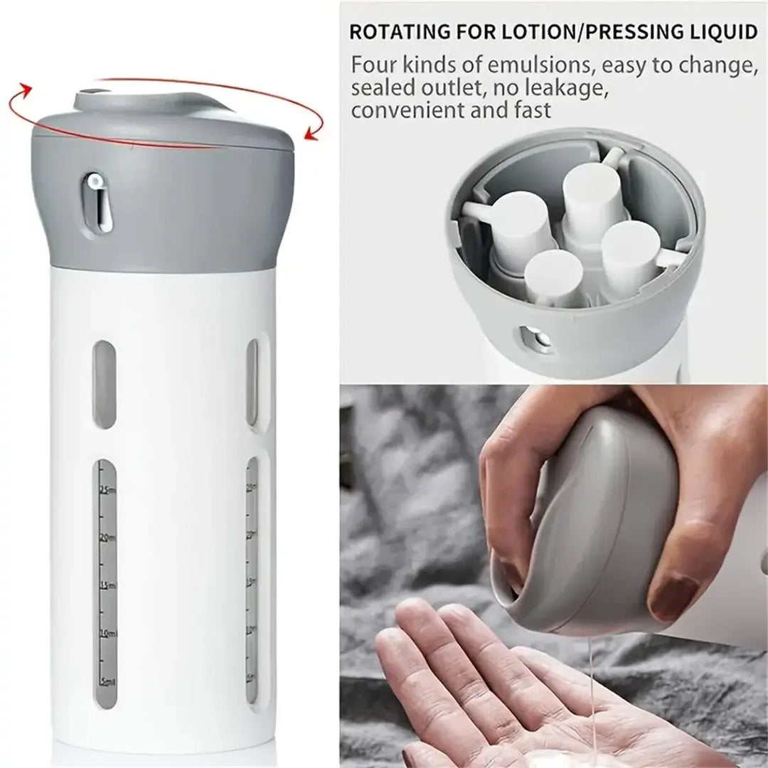 Carvallo 4-w-1 Wielokrotnego Użytku Dispenser Podróżny | Bezpieczny Dispenser na Szampon, Lotion, Perfumy &amp; Balsam | Kompaktowy &amp; Zgodny z TSA