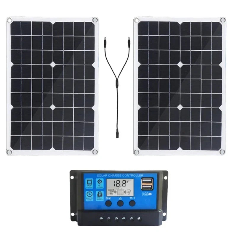 Carvallo Panel słoneczny 1200W | Elastyczny panel 12V do ładowania | 2x USB &amp; 100A regulator ładowania | Kemping na świeżym powietrzu