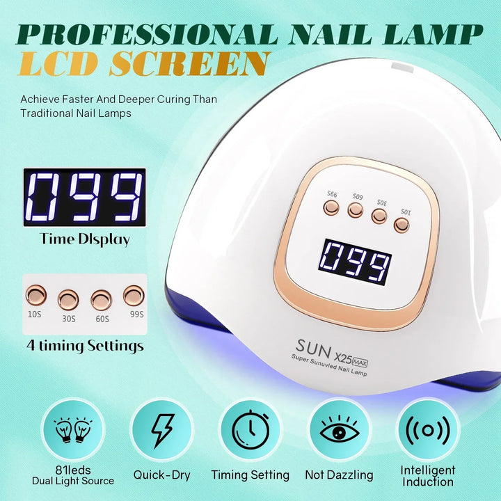Carvallo-LED Lampa do paznokci NailRadiant Pro 81 | 81 LED-ów | 4 tryby timera | Inteligentny czujnik i technologia bezbólowe | Dla Carvallo i żeli LED