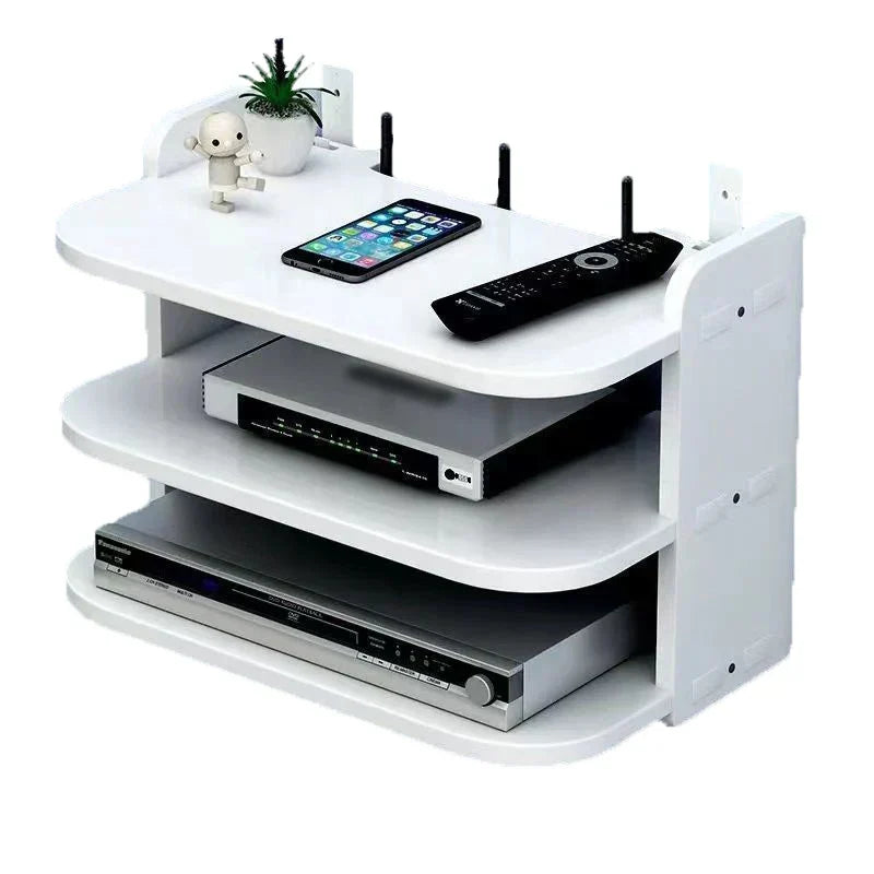Carvallo Home | Router WLAN półka ścienna | Ukryty organizator kabli i uchwyt na gniazdka | Półka wisząca na TV-box i inne | Biała | 40×12×8 cm