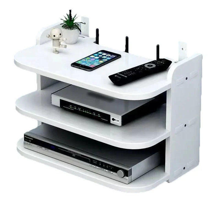 Carvallo Home | Router WLAN półka ścienna | Ukryty organizator kabli i uchwyt na gniazdka | Półka wisząca na TV-box i inne | Biała | 40×12×8 cm