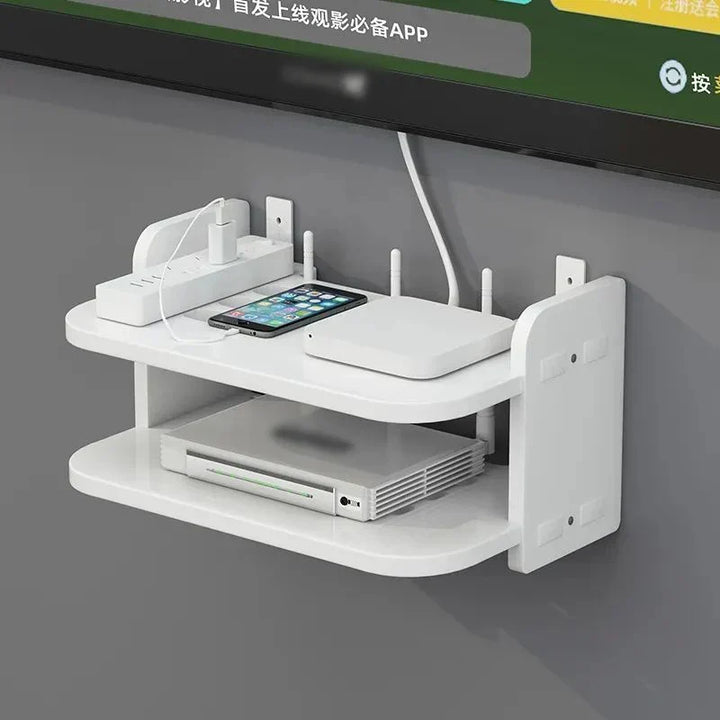 Carvallo Home | Router WLAN półka ścienna | Ukryty organizator kabli i uchwyt na gniazdka | Półka wisząca na TV-box i inne | Biała | 40×12×8 cm