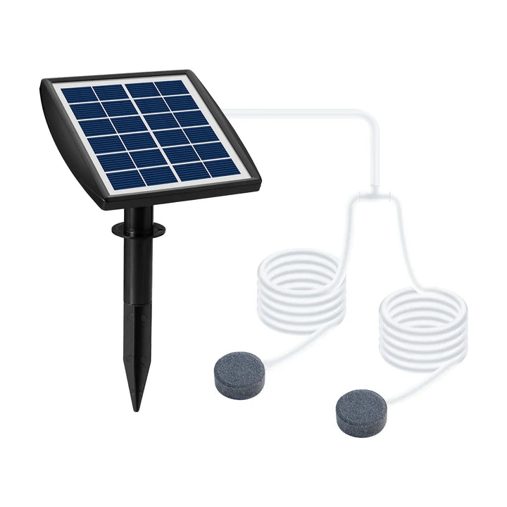 Carvallo Solarbetriven Syrepump med batteri | 6V 2W | För dammar och akvarier | Inkl. 2 luftstenar och 0,25 cm slang
