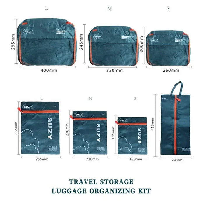 Carvallo Organizator bagażu podróżnego Zestaw 7-częściowy | Walizki na ubrania i buty | Oszczędność miejsca &amp; Wodoodporne