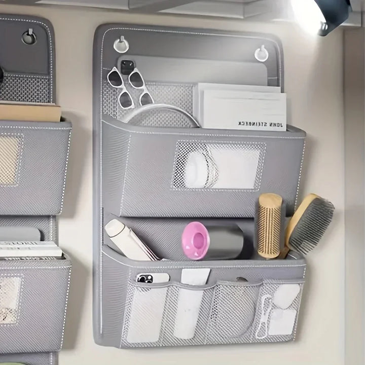 Carvallo WallPocket Organizer Ścienny Tkanina Szary | Z oknem i hakami | Wiele kieszeni