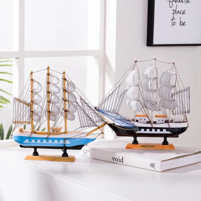 Royaleva Nordic Wooden Sailboat Sculpture - LED Oświetlony Element Dekoracyjny, Zasilany Baterią