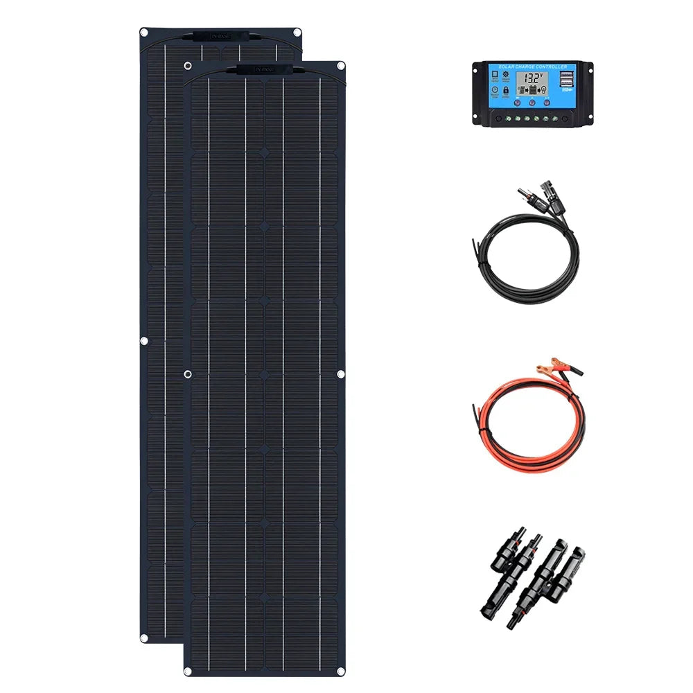 Zestaw paneli słonecznych Carvallo Pro Flexibles 50W | Ultralehký i elastyczny | 12V/24V | Do samochodu, łodzi, kampera i kempingu