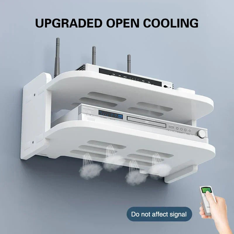 Carvallo Home | Router WLAN półka ścienna | Ukryty organizator kabli i uchwyt na gniazdka | Półka wisząca na TV-box i inne | Biała | 40×12×8 cm
