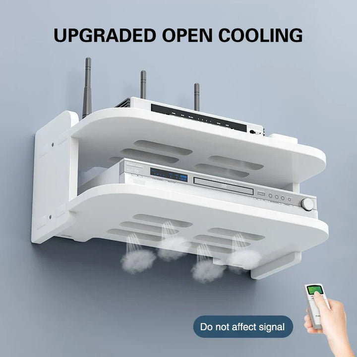 Carvallo Home | Router WLAN półka ścienna | Ukryty organizator kabli i uchwyt na gniazdka | Półka wisząca na TV-box i inne | Biała | 40×12×8 cm
