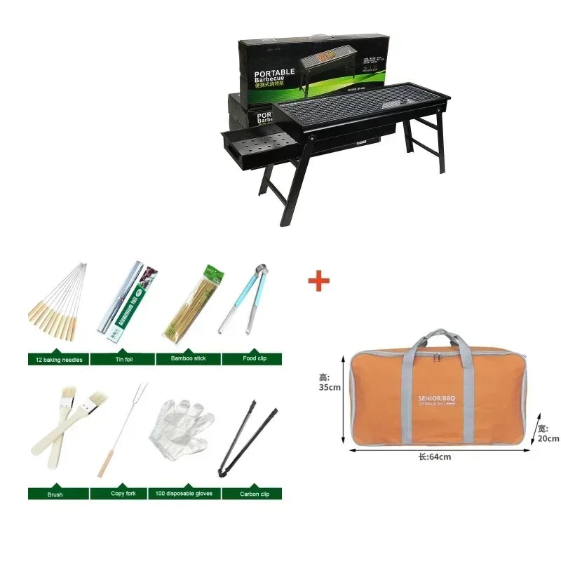 Carvallo Pro Składany Grill Węglowy | Przenośny i stabilny | Do użytku na zewnątrz, kemping i piknik | 60 × 20 × 31,5 cm