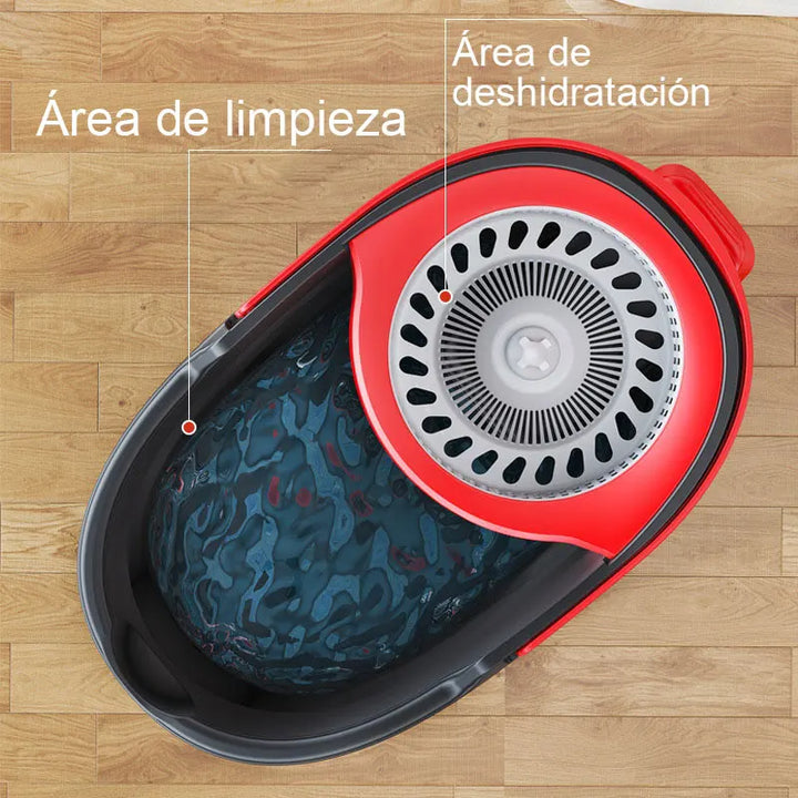 Carvallo Clean Mop Kompletny zestaw mopów | design z obracanym skrętem | z systemem łatwego rozpoczęcia odwirowania | w tym wiadro