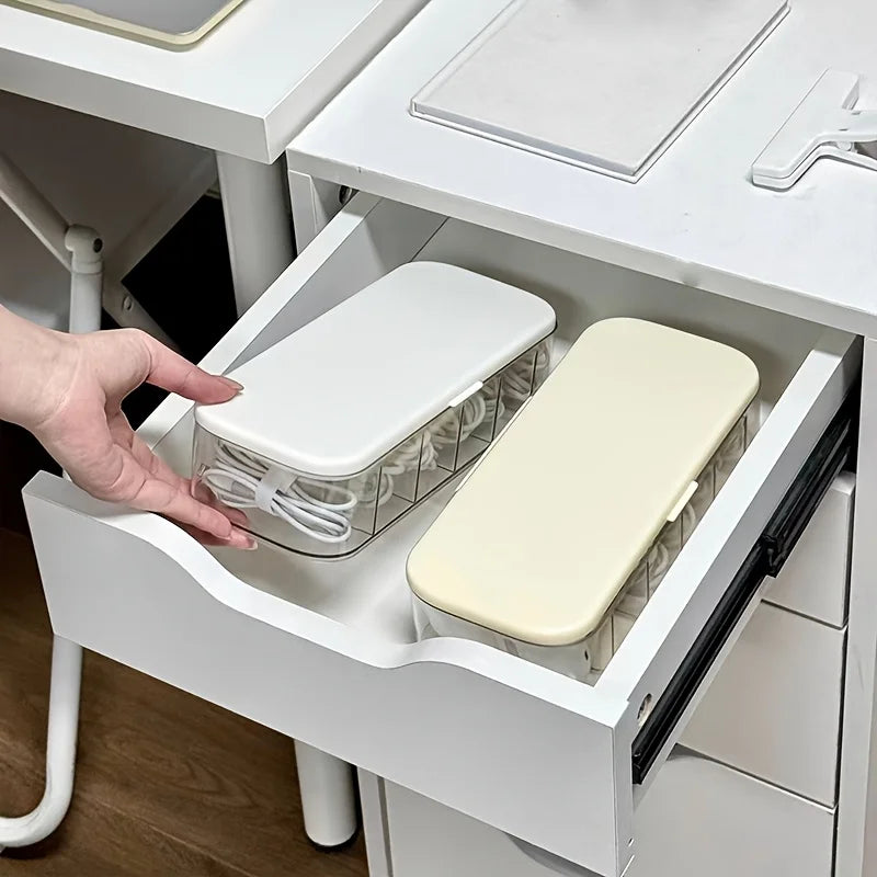 Carvallo CableCase | Organizer kabli przezroczysty | Z pokrywką | Do biurka i kabli ładujących | Kompaktowy i bez zasilania