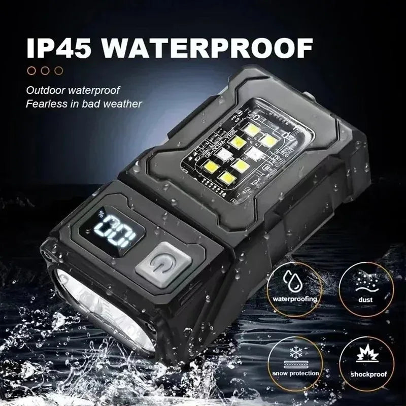 Carvallo Taktisk Mini-LED-Lampa Robocza | Ładowanie USB-C | 7 Trybów Światła &amp; Magnes | 8,1 × 4,5 × 2,6 cm | Wodoodporność IPX4