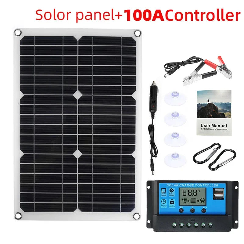 Carvallo Panel słoneczny 1200W | Elastyczny panel 12V do ładowania | 2x USB &amp; 100A regulator ładowania | Kemping na świeżym powietrzu