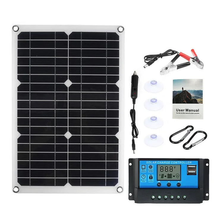 Carvallo Panel słoneczny 1200W | Elastyczny panel 12V do ładowania | 2x USB &amp; 100A regulator ładowania | Kemping na świeżym powietrzu
