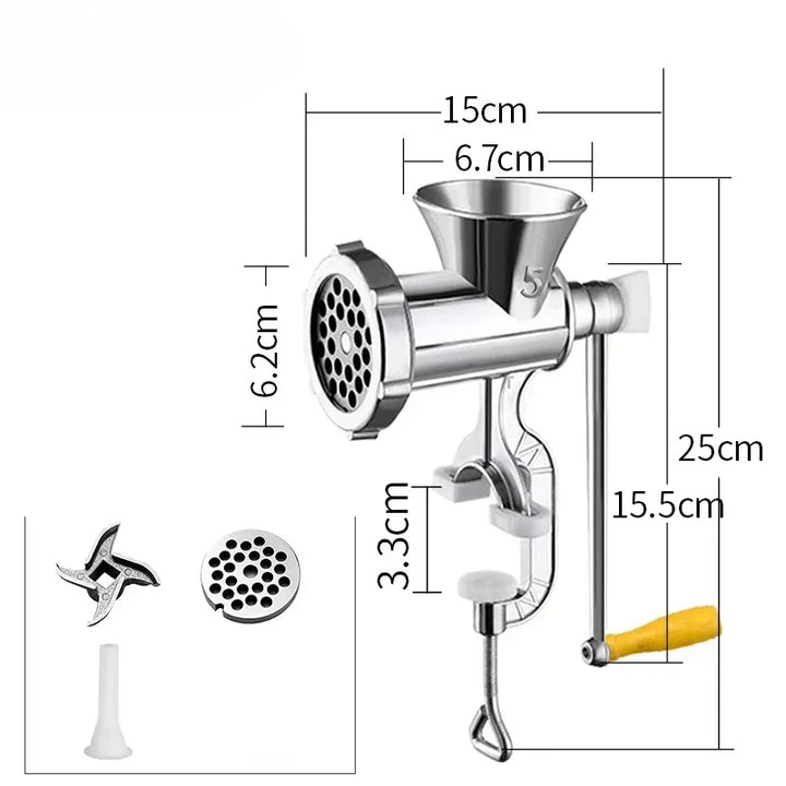 Carvallo-Köttkvarn MeatMaster ProManuell | Stal nierdzewna z mocowaniem do stołu | Do mięsa, warzyw i nadziewania kiełbas | 20×15 cm