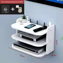 Carvallo Home | Router WLAN półka ścienna | Ukryty organizator kabli i uchwyt na gniazdka | Półka wisząca na TV-box i inne | Biała | 40×12×8 cm