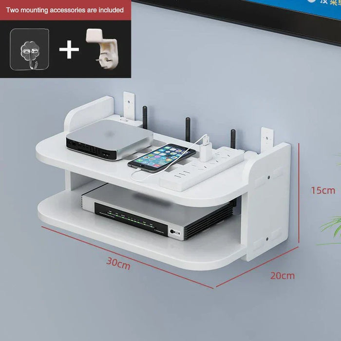 Carvallo Home | Router WLAN półka ścienna | Ukryty organizator kabli i uchwyt na gniazdka | Półka wisząca na TV-box i inne | Biała | 40×12×8 cm