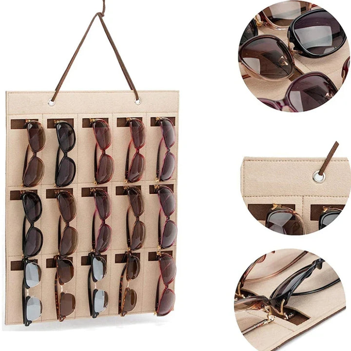 Organizer Carvallo | Ścienny uchwyt na okulary | Składana torba na okulary przeciwsłoneczne | Oszczędzająca miejsce i odporna na kurz | 42 × 38 cm