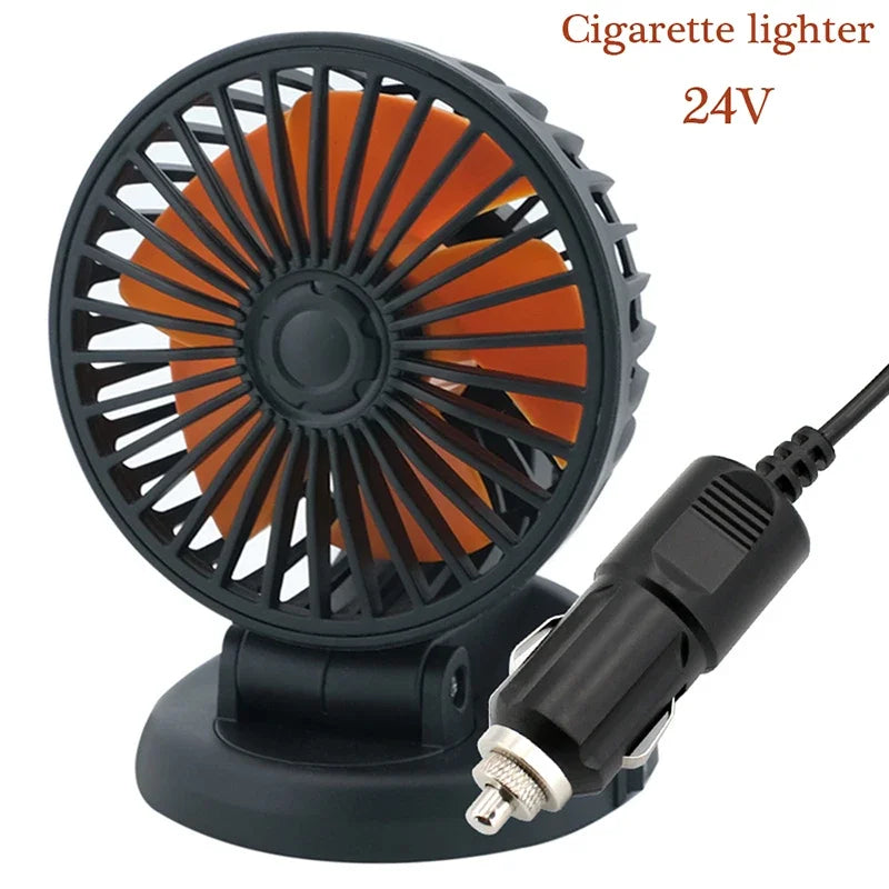 Wentylator samochodowy Carvallo 12V/24V/5V | USB lub zapalniczka | Obrotowy i kompaktowy | Do samochodu, ciężarówki, SUV, kampera i biura