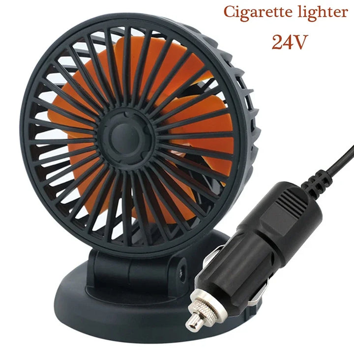 Wentylator samochodowy Carvallo 12V/24V/5V | USB lub zapalniczka | Obrotowy i kompaktowy | Do samochodu, ciężarówki, SUV, kampera i biura