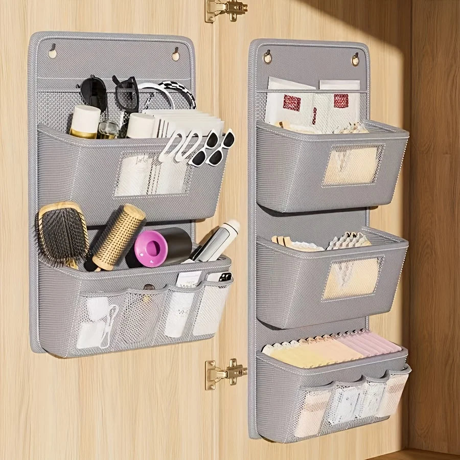 Carvallo WallPocket Organizer Ścienny Tkanina Szary | Z oknem i hakami | Wiele kieszeni