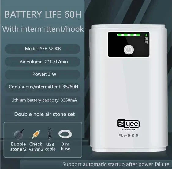 Carvallo SmartOxy Ładowalna Pompa Tlenowa do Akwarium i na Zewnątrz | Cicha Pompa Powietrza z Baterią i USB | Automatyczne Przełączanie AC/DC i Wyświetlacz LED