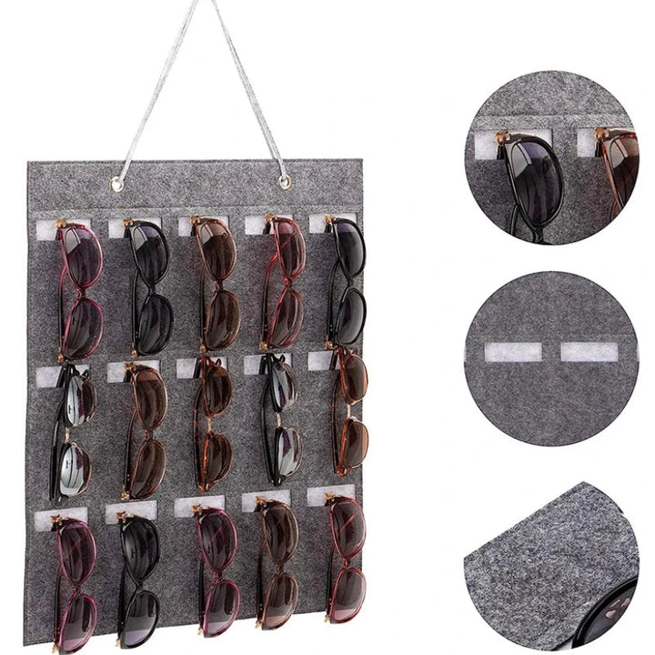Organizer Carvallo | Ścienny uchwyt na okulary | Składana torba na okulary przeciwsłoneczne | Oszczędzająca miejsce i odporna na kurz | 42 × 38 cm