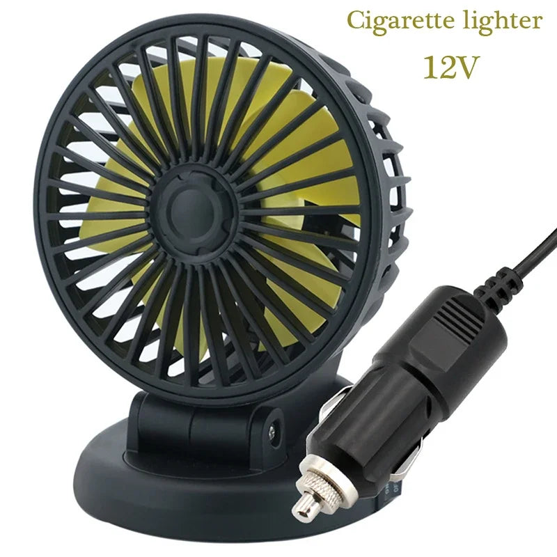 Wentylator samochodowy Carvallo 12V/24V/5V | USB lub zapalniczka | Obrotowy i kompaktowy | Do samochodu, ciężarówki, SUV, kampera i biura