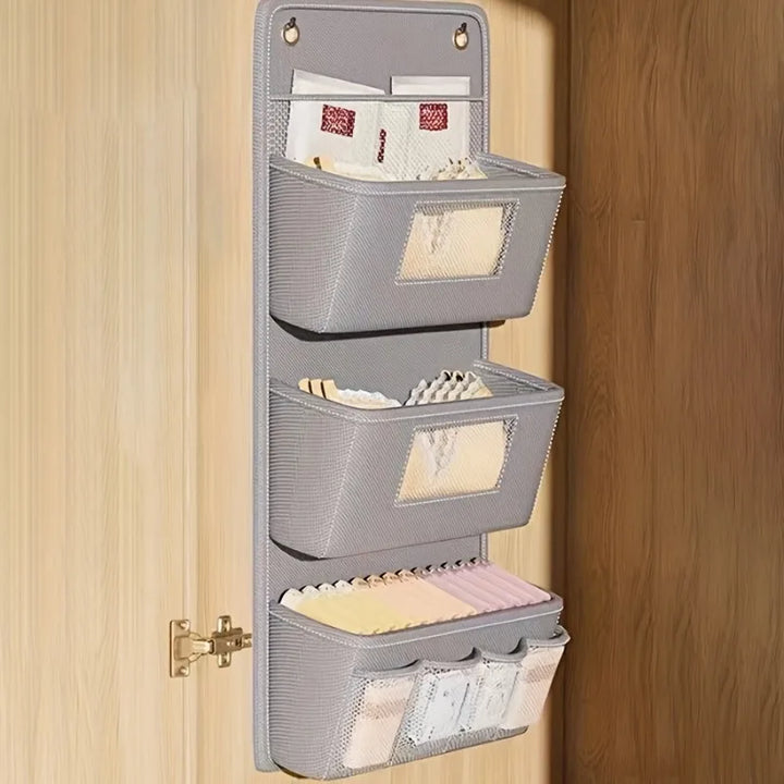Carvallo WallPocket Organizer Ścienny Tkanina Szary | Z oknem i hakami | Wiele kieszeni