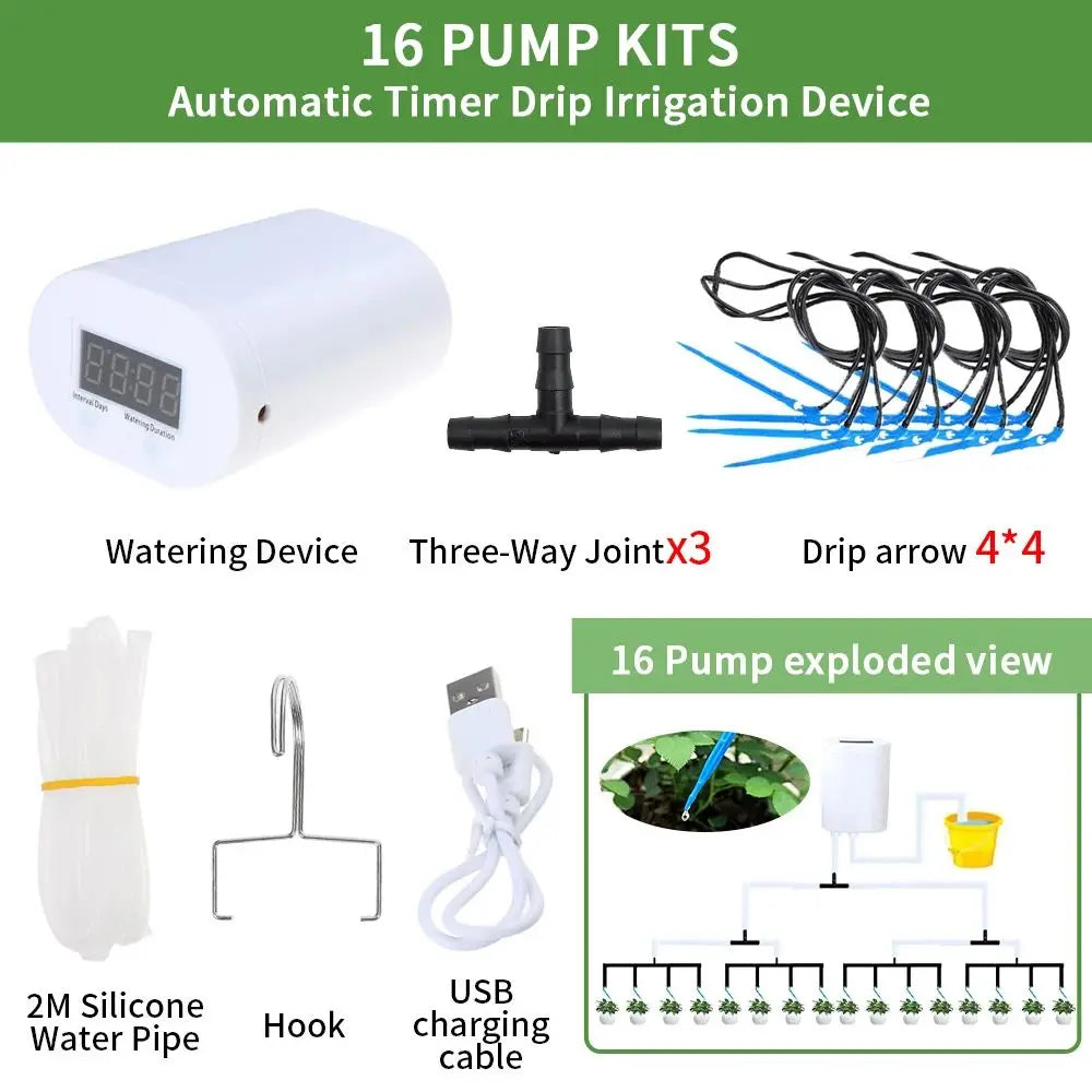 Carvallo AquaSmart Automatyczny system nawadniający z 2/4/8 głowicami kroplującymi | Ładowalny i oszczędzający czas | Do roślin wewnętrznych i na balkon