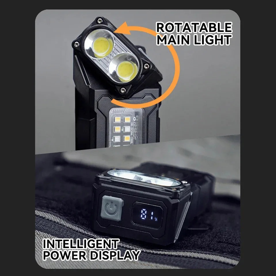 Carvallo Taktisk Mini-LED-Lampa Robocza | Ładowanie USB-C | 7 Trybów Światła &amp; Magnes | 8,1 × 4,5 × 2,6 cm | Wodoodporność IPX4