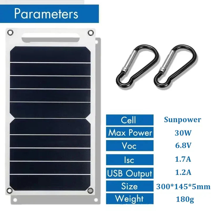Carvallo 30W Panel słoneczny | Ultralekki i Wodoodporny | Złącze USB do telefonu i powerbanku | Na zewnątrz i Kemping