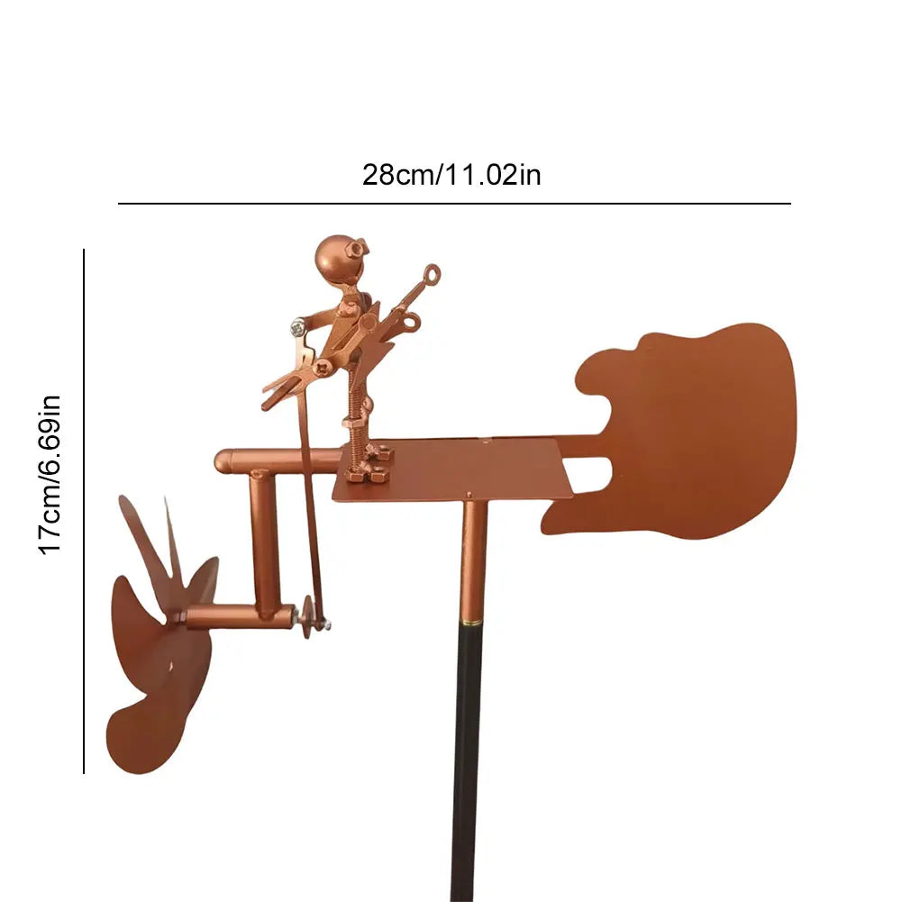 Carvallo Metalowy Wiatrak Gitara | Ręcznie Robiona Rzeźba Wiatru | Rockowa Dekoracja do Ogrodu i Tarasu | 28 × 17 cm