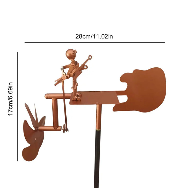 Carvallo Metalowy Wiatrak Gitara | Ręcznie Robiona Rzeźba Wiatru | Rockowa Dekoracja do Ogrodu i Tarasu | 28 × 17 cm
