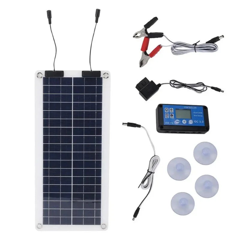 Carvallo Mobilis 100W Ładowarka Solar | Wodoodporna &amp; Przenośna | Podwójne Wyjście 12V–24V | Do Samochodu, Motocykla, Łodzi &amp; Kampera