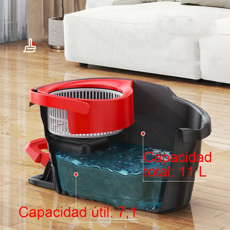 Carvallo Clean Mop Kompletny zestaw mopów | design z obracanym skrętem | z systemem łatwego rozpoczęcia odwirowania | w tym wiadro