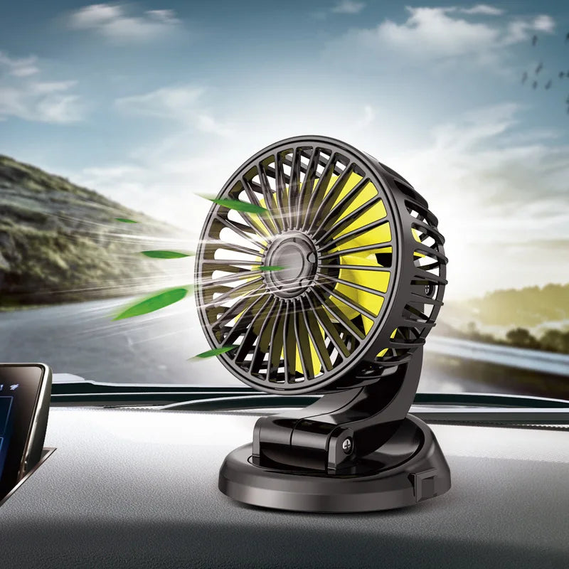 Wentylator samochodowy Carvallo 12V/24V/5V | USB lub zapalniczka | Obrotowy i kompaktowy | Do samochodu, ciężarówki, SUV, kampera i biura