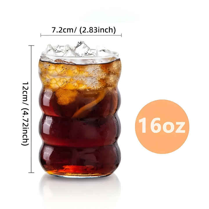 Ribbad szklanka z słomką – 2 szt Wzór falisty, 450ml | Elegancka szklanka do iced coffee, matcha i soków