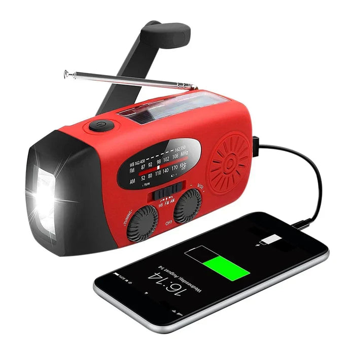 Radio awaryjne - 2000 mAh wbudowany powerbank, latarka i panele słoneczne