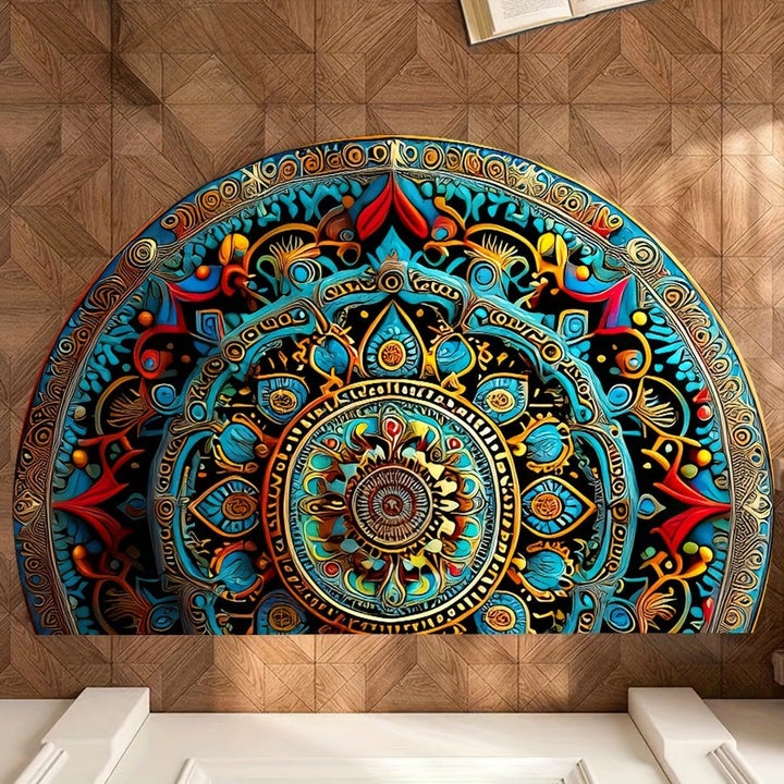 Boho Półksiężycowa Mandala Wycieraczka — Antypoślizgowa wycieraczka do użytku wewnętrznego i zewnętrznego