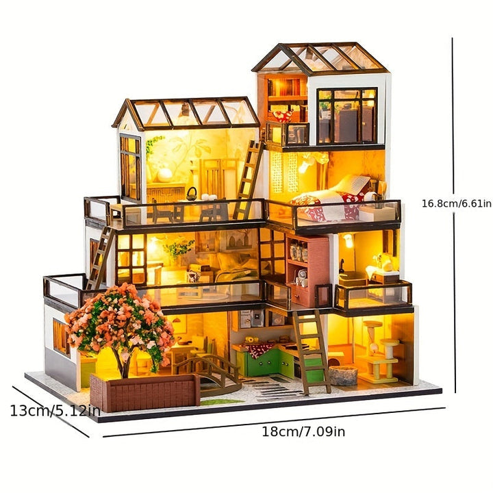 Miniaturowa Willa 3D Puzzle Kit – Ręcznie Wykonana Model z Oświetleniem LED i Szczegółowym Wnętrzem